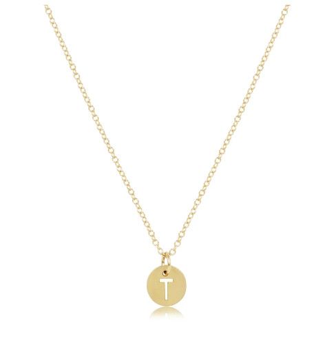 16&quot; Necklace Gold Respect Small Gold Initial Disc, Initial: T
