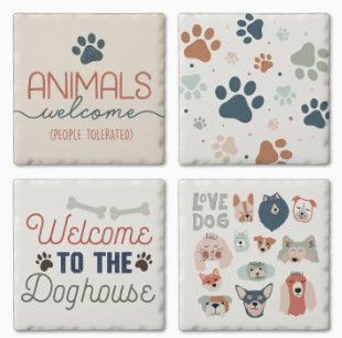 Dogs Welcome 4 Pack Assorted Coaster Set
