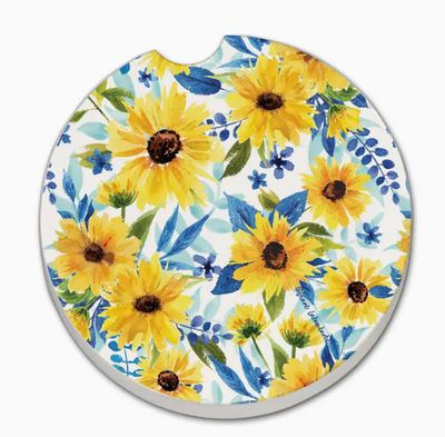 Sapphire Gold Sunflowers Car Coaster