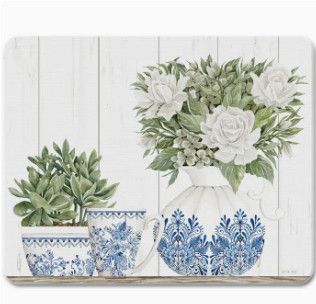 Blue &amp; White Pottery 10x8 Tempered Glass Cutting Board
