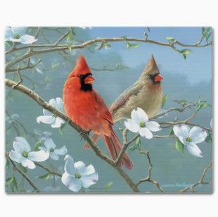 Beautiful Songbirds 15x12 Tempered Glass Cutting Board