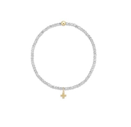Enewton EGIRL Bright Silver Faceted Hematite 2mm Bead Bracelet Signature Cross Gold Charm