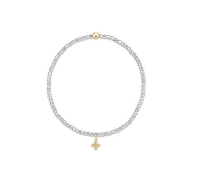 Enewton EGIRL Bright Silver Faceted Hematite 2mm Bead Bracelet Signature Cross Gold Charm