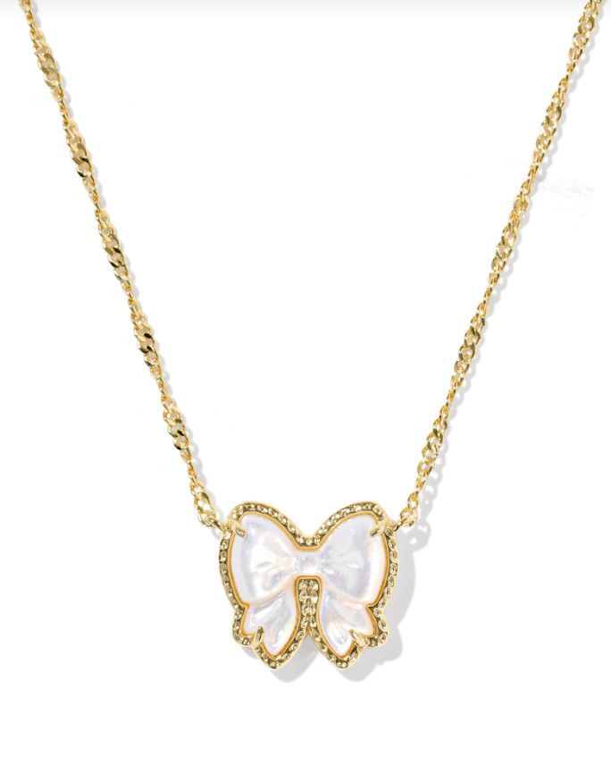 The Haley Bow Short Pendant in Ivory Mother of Pearl, Color: Gold