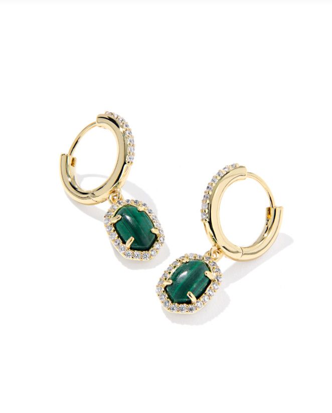 The Daphne Crystal Frame Huggies in Gold Green Malachite