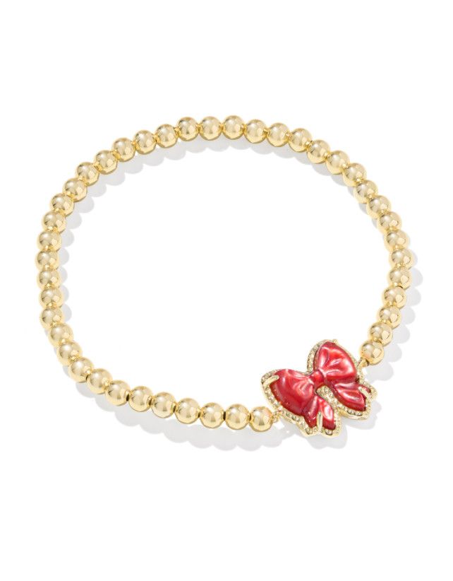 The Haley Bow Stretch Bracelet in Gold Scarlet Red Mother of Pearl