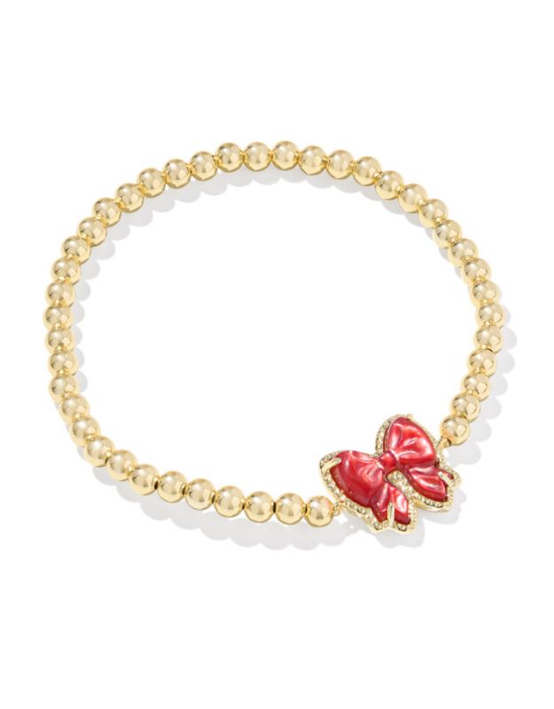 The Haley Bow Stretch Bracelet in Gold Scarlet Red Mother of Pearl