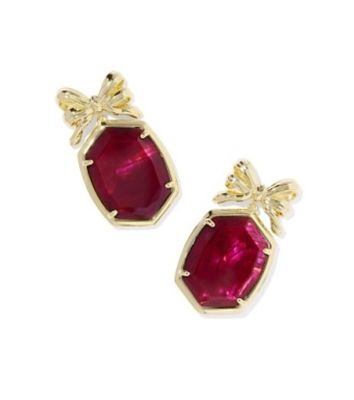 The Daphne Bow Drop Earrings in Gold Dark Burgundy Illusion