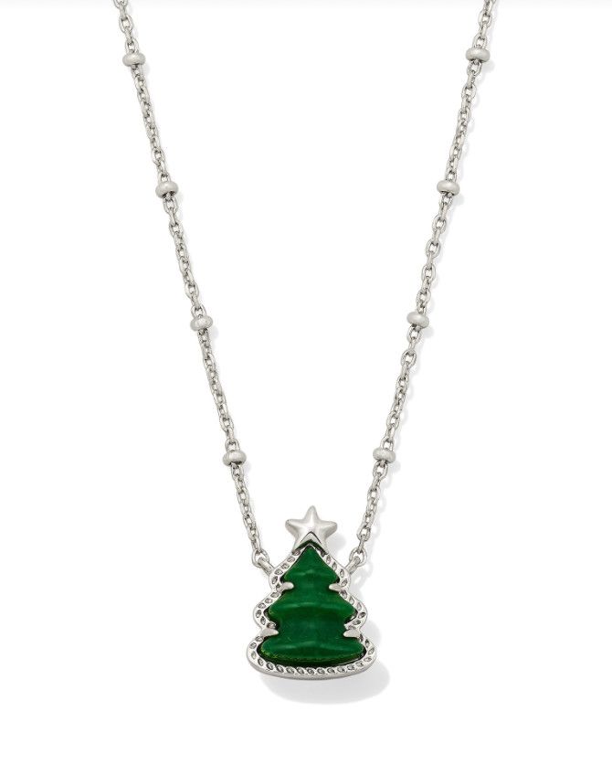 The Holiday Tree Pendant Necklace in Silver Green Quartzite
