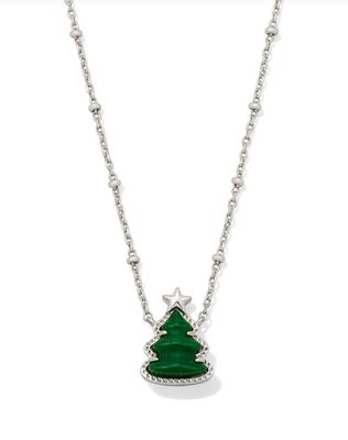 The Holiday Tree Pendant Necklace in Silver Green Quartzite