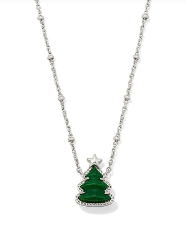 The Holiday Tree Pendant Necklace in Silver Green Quartzite