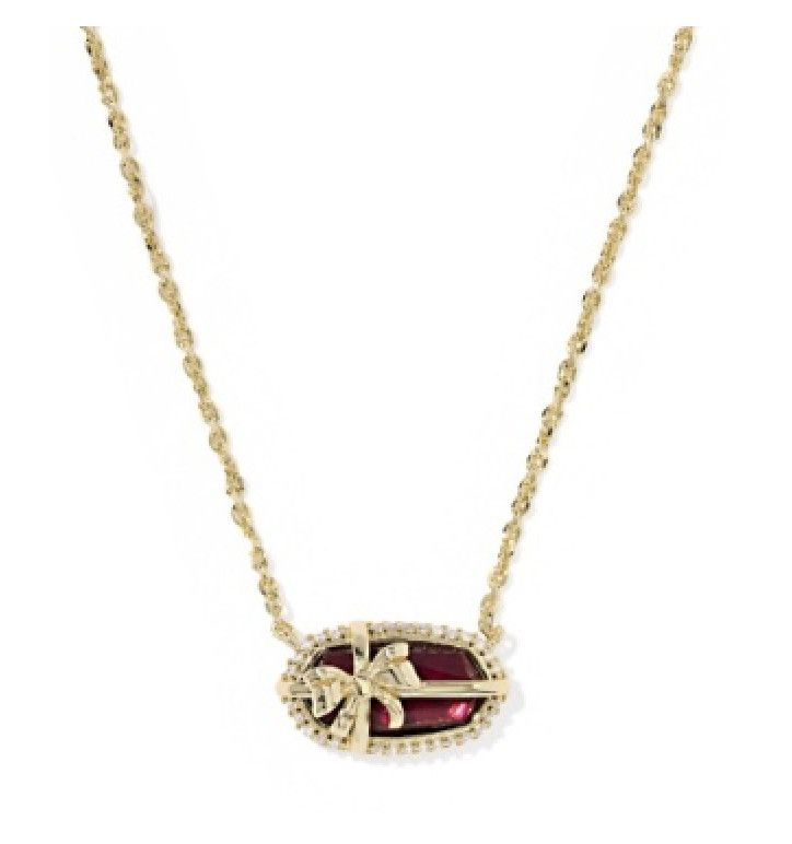 The Elisa Bow Short Pendant in Gold Dark Burgundy Illusion
