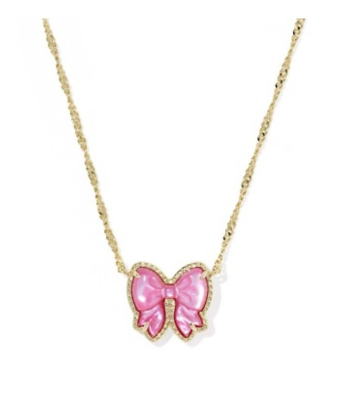 The Haley Bow Short Pendant in Gold Rose Violet Mother of Pearl