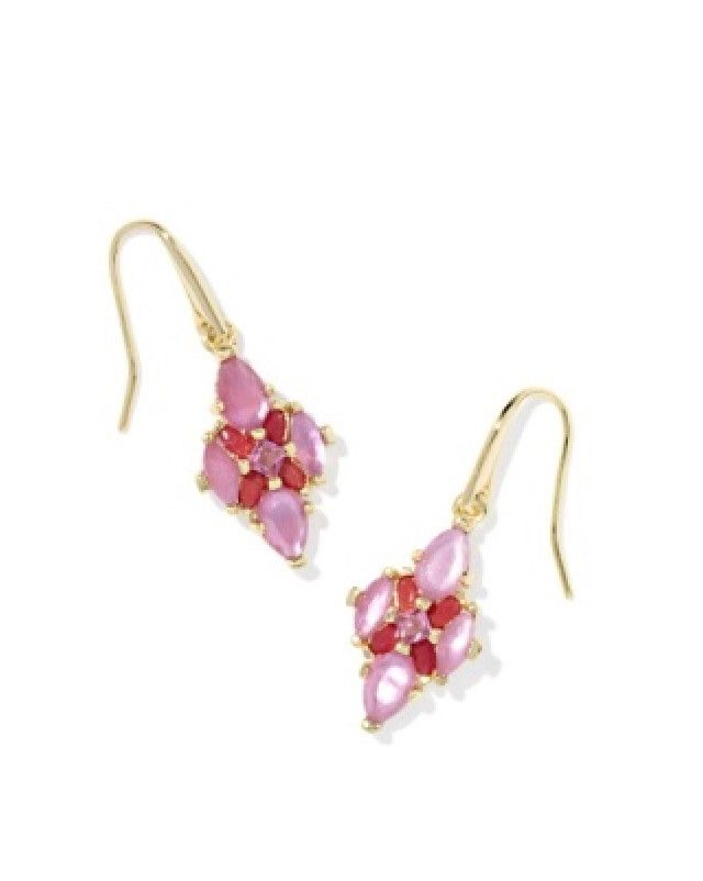 The Abbie Crystal Drop Earrings in Gold Pink Mix