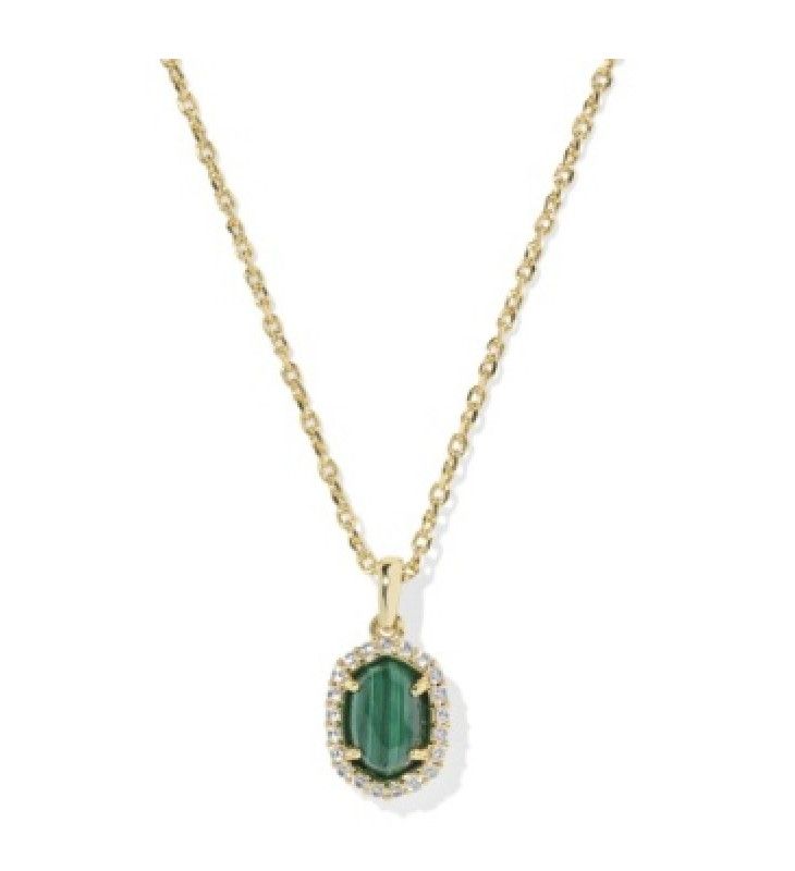 The Daphne Crystal Frame Pendant in Gold Green Malachite