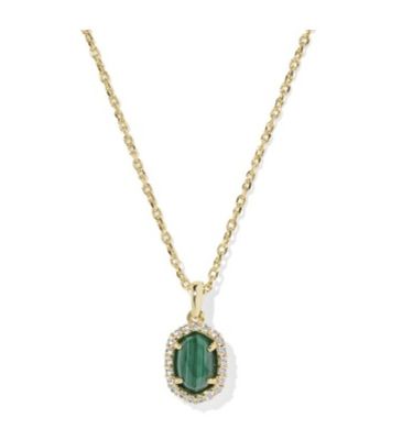 The Daphne Crystal Frame Pendant in Gold Green Malachite