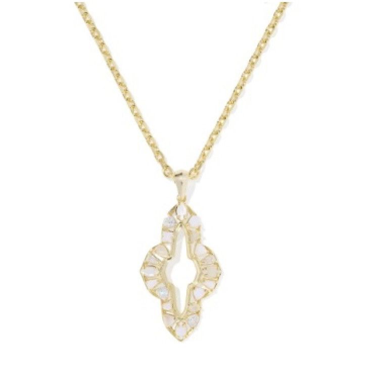 The Abbie Crystal Long Pendant in Gold Neutral Mix