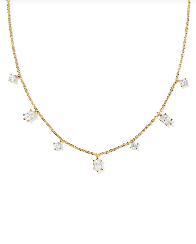 The Cailin Delicate Strand Necklace in Gold White Crystal