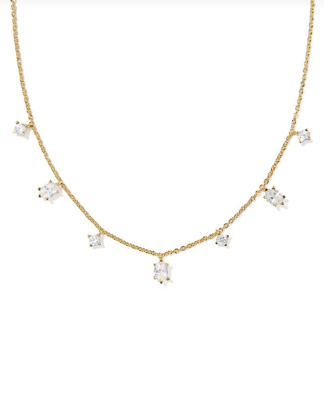 The Cailin Delicate Strand Necklace in Gold White Crystal