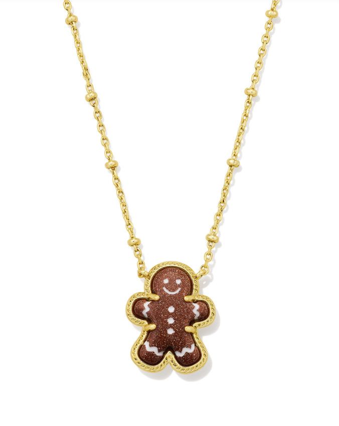 Gingerbread Pendant Necklace in Brown Goldstone, Color: Gold