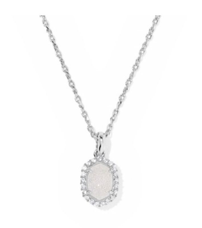 The Daphne Crystal Frame Pendant in Iridescent Drusy, Color: Silver