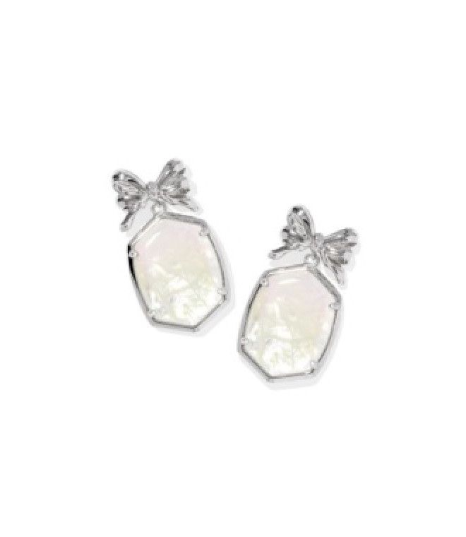The Daphne Bow Drop Earrings in Iridescent Crystal Ivory Illusion, Color: Silver