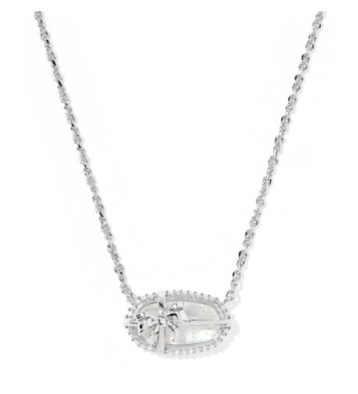 The Elisa bow Short Pendant in Iridescent Crystal Ivory Illusion, Color: Silver