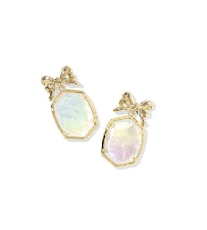 The Daphne Bow Drop Earrings in Iridescent Crystal Ivory Illusion