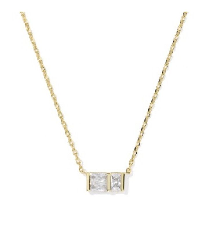 The Jamie Short Pendant in White Crystal, Color: Gold
