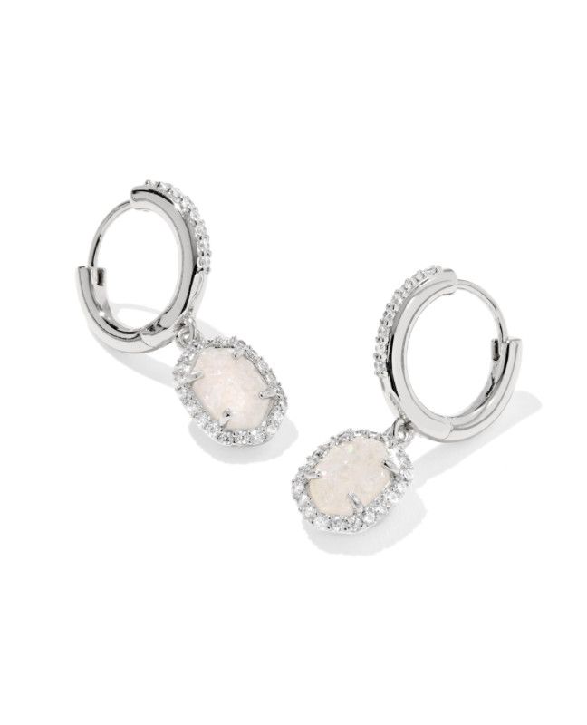 The Daphne Crystal Frame Huggies in Iridescent Drusy, Color: Silver