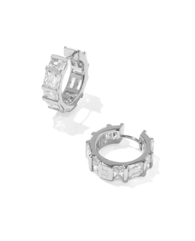 The Jamie Huggie Earrings in White Crystal, Color: Silver