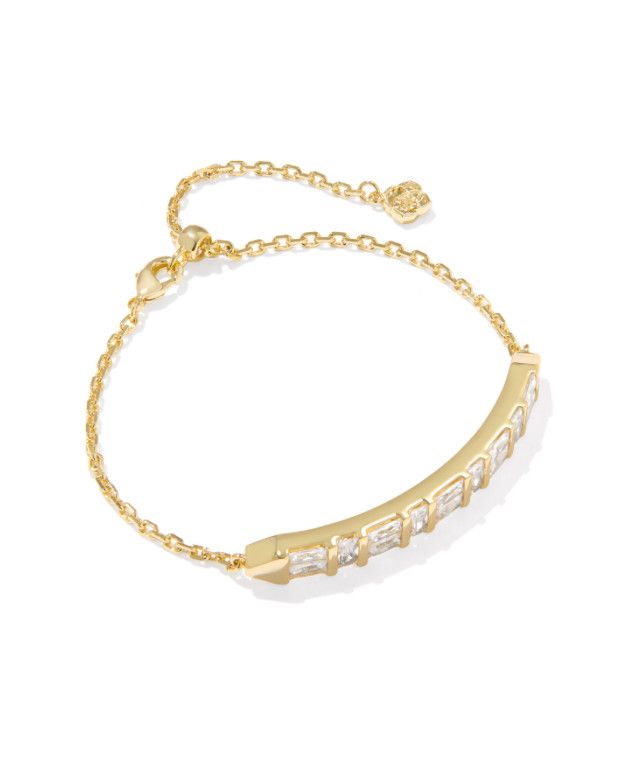 The Jamie Delicate Chain Bracelet in White Crystal, Color: Gold