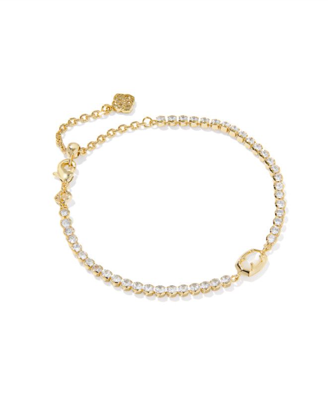The Emilie Tennis Bracelet in Ivory Mother of Pearl, Color: Gold