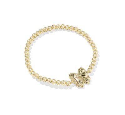 The Haley Bow Stretch Bracelet in Gold Scarlet Red Mother of Pearl