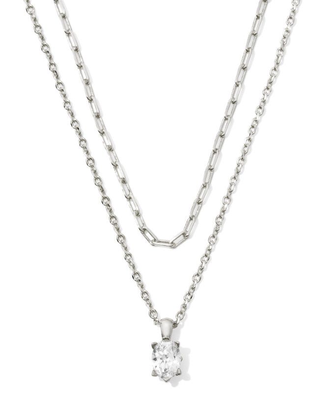The Cailin Multi-Strand Necklace in White Crystal, Color: Silver