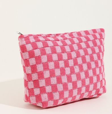 Checker Makeup Pouch | Hot Pink