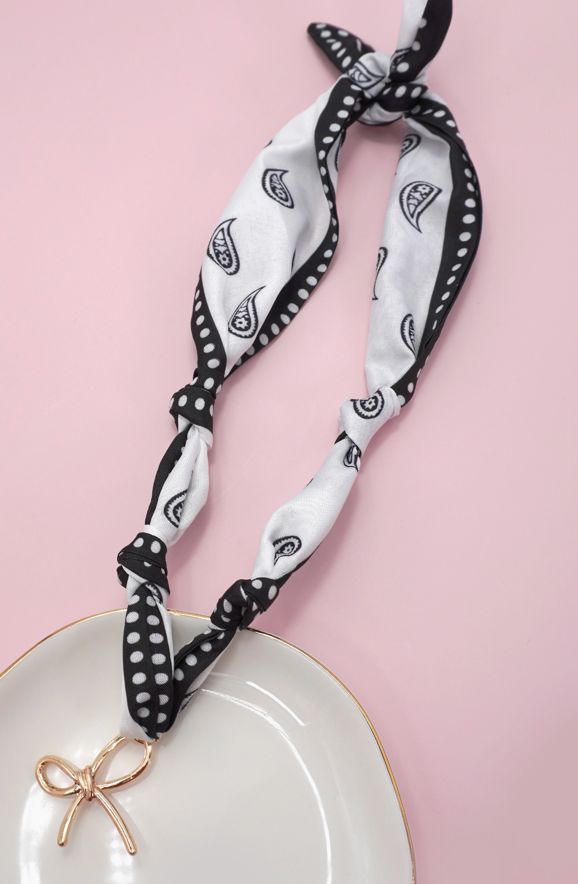 Scarf Charm Necklace | Black Paisley Bow
