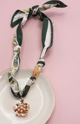 Scarf Charm Necklace | Blue Green Flower