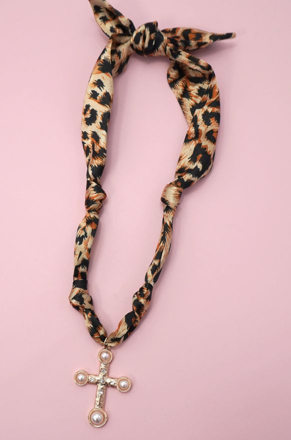 Scarf Charm Necklace | Leopard Cross