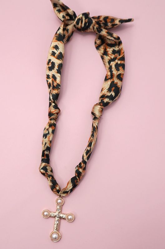 Scarf Charm Necklace | Leopard Cross