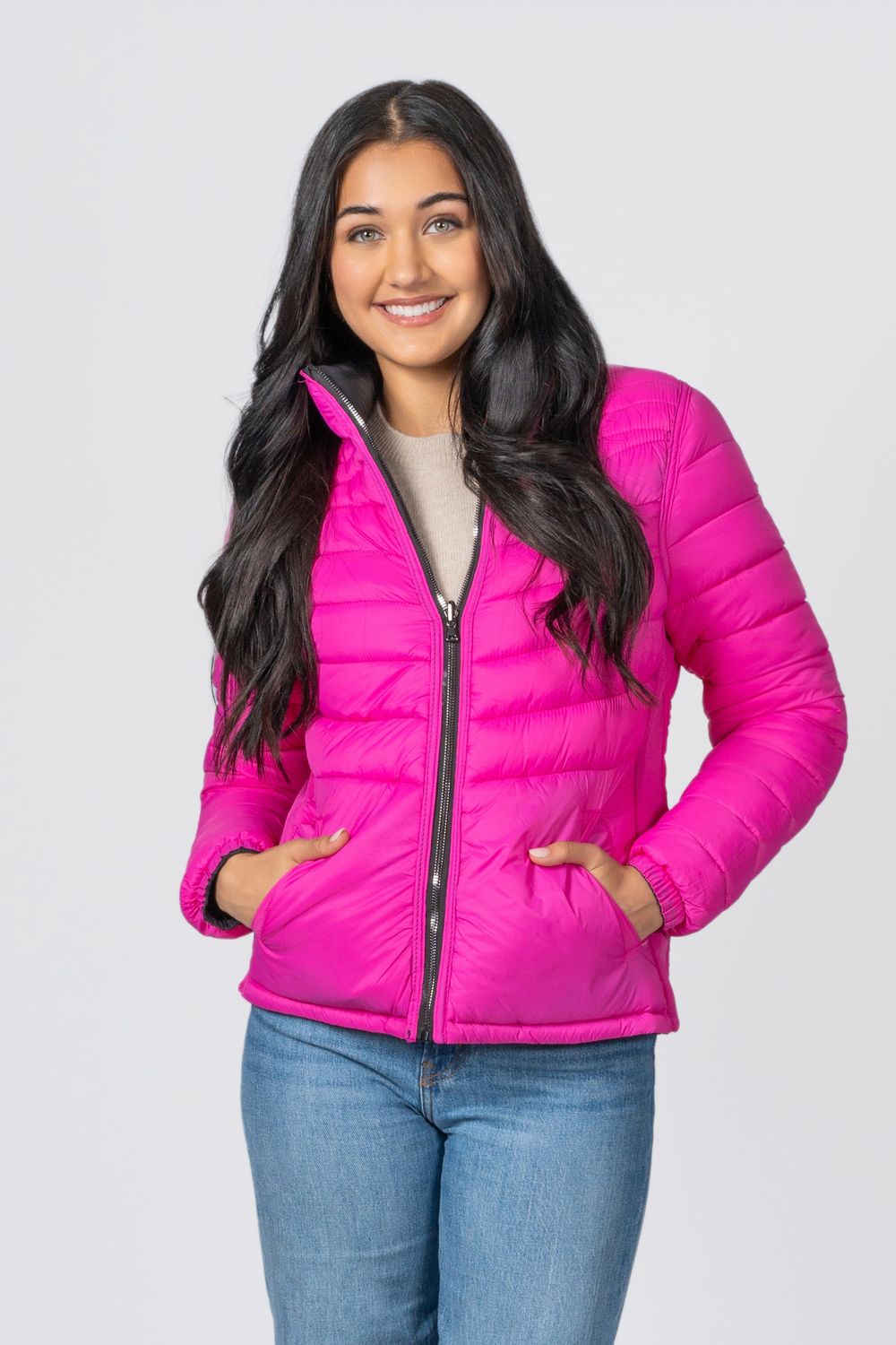 The Parisian Reversible Puffer, Color: Pink/Black, Size: S