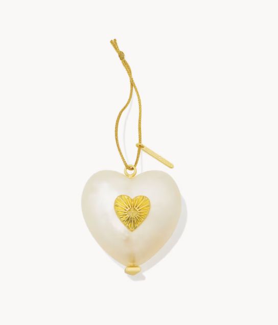 The Sasha Heart Ornament in Gold Ivory Mother of Pearl