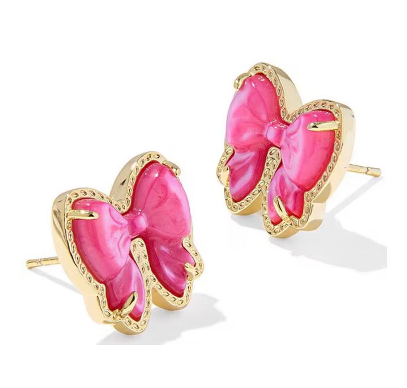The Haley Bow Stud Earrings in Gold Rose Violet Mother of Pearl