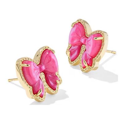 The Haley Bow Stud Earrings in Gold Rose Violet Mother of Pearl