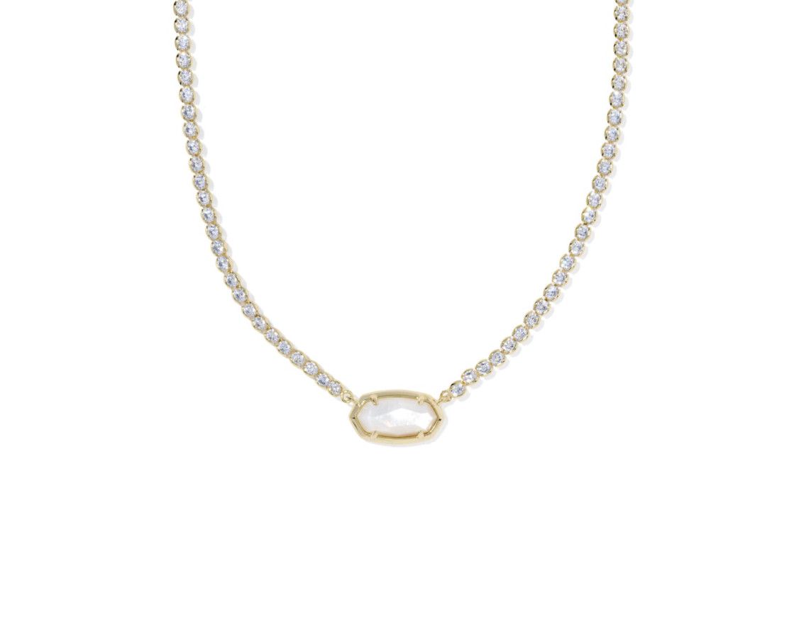 Elisa tennis necklace in gold with ivory mother of pearl accents, elegant and timeless jewelry for daily wear