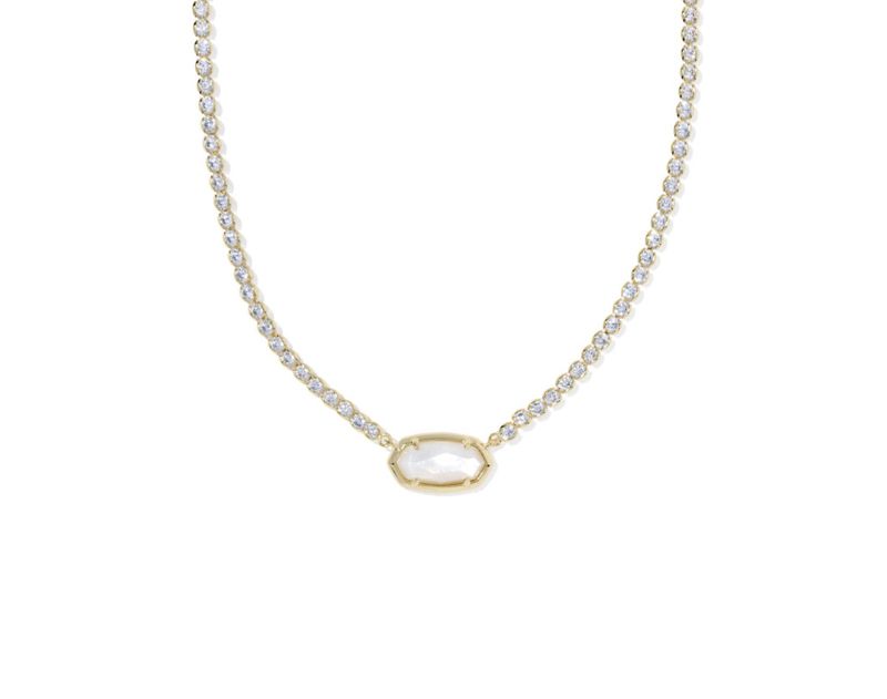 Elisa tennis necklace in gold with ivory mother of pearl accents, elegant and timeless jewelry for daily wear