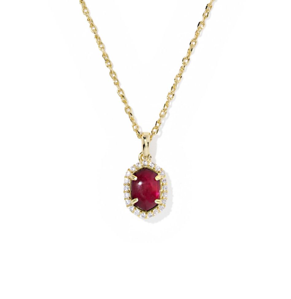 Daphne crystal frame pendant in gold with dark burgundy illusion stone, elegant necklace for everyday wear
