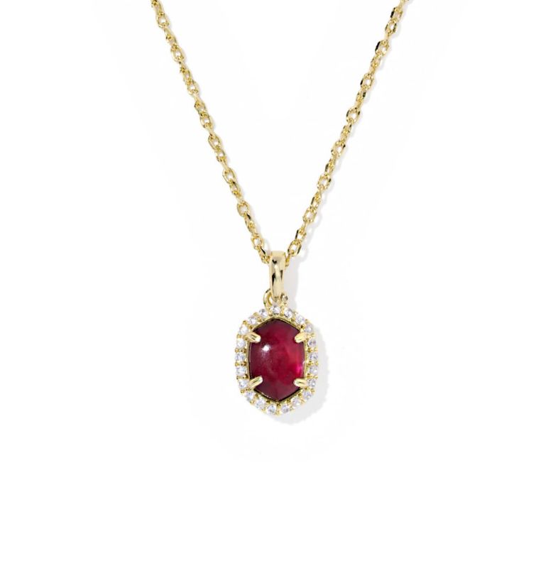 Daphne crystal frame pendant in gold with dark burgundy illusion stone, elegant necklace for everyday wear