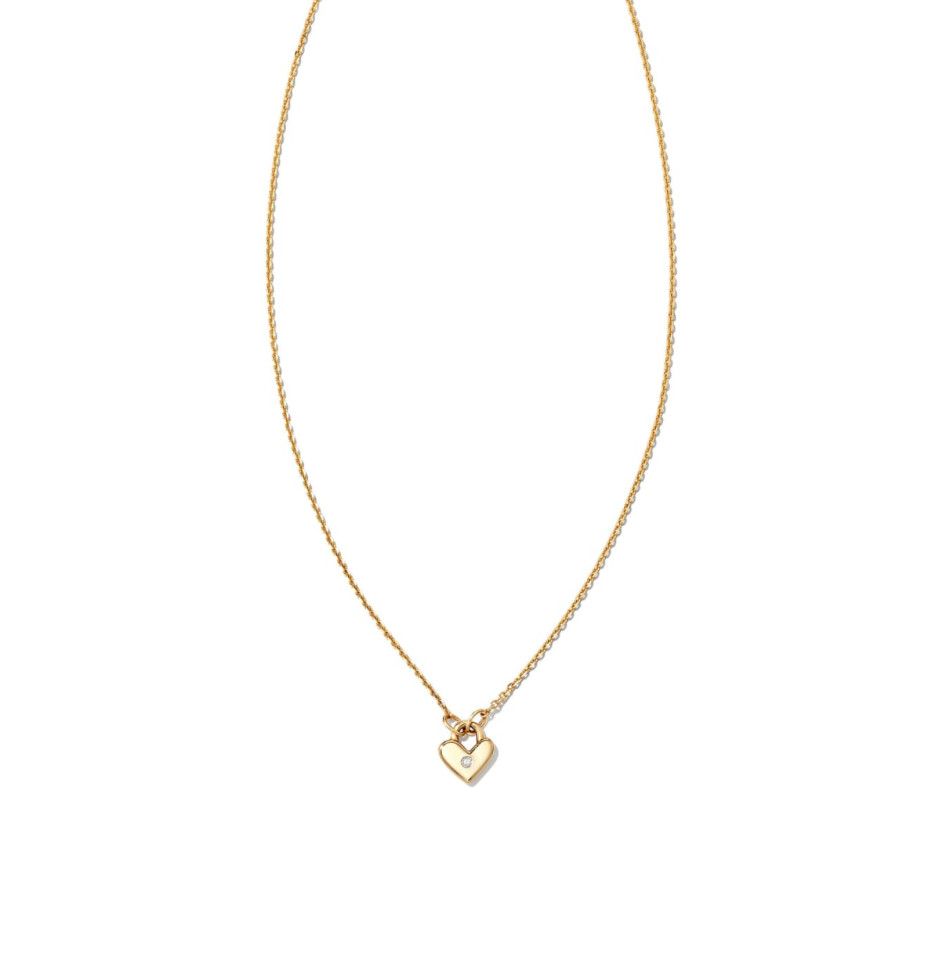 Tiny Heart Padlock Pendant 14K Gold White Diamond
