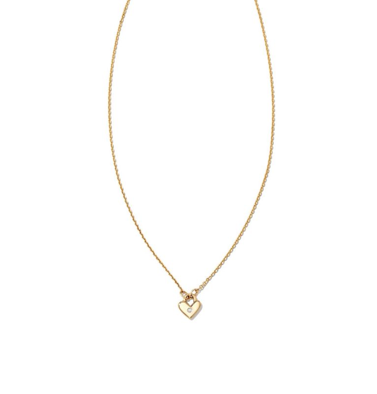 Tiny Heart Padlock Pendant 14K Gold White Diamond